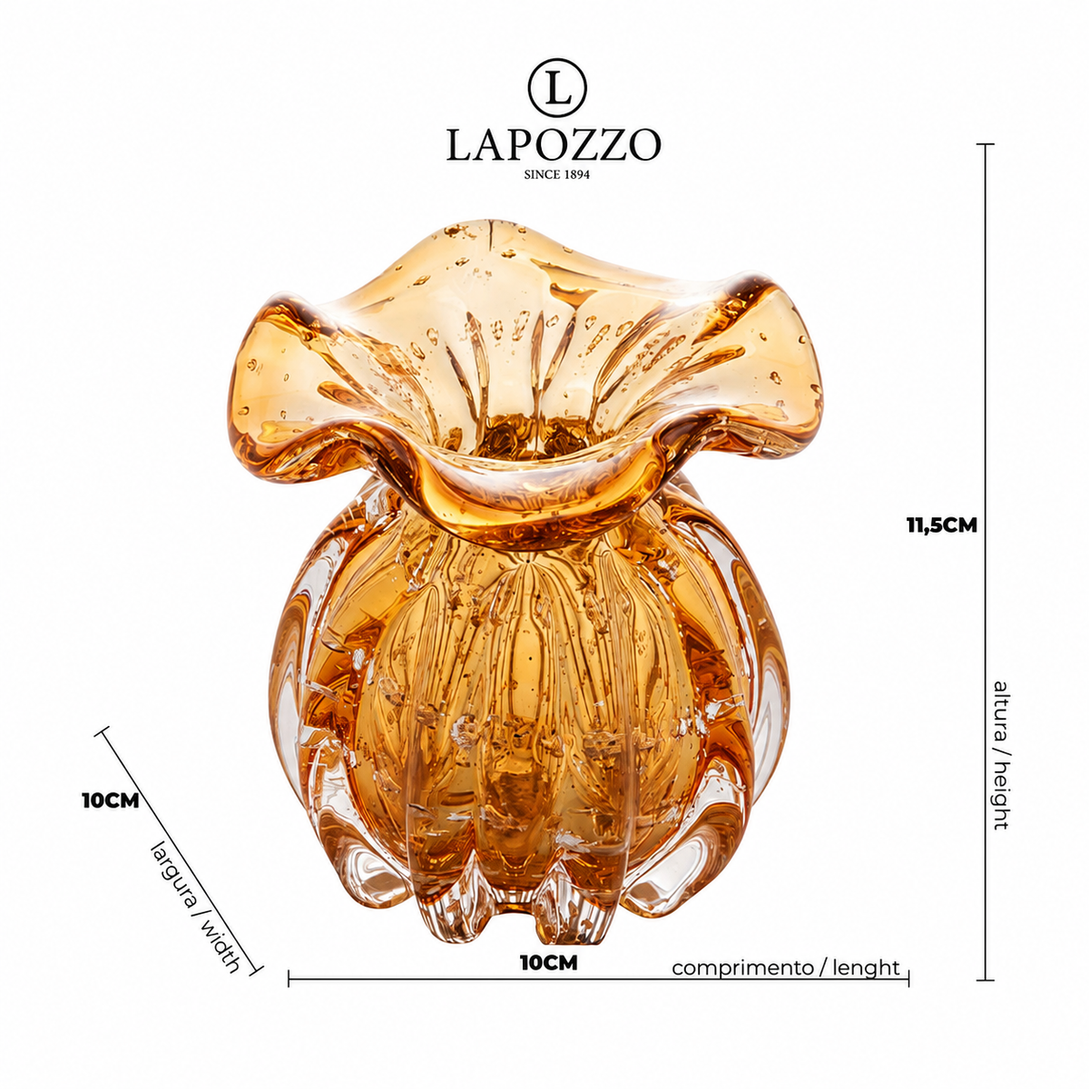 Vaso Murano Âmbar Dourado Lapozzo
