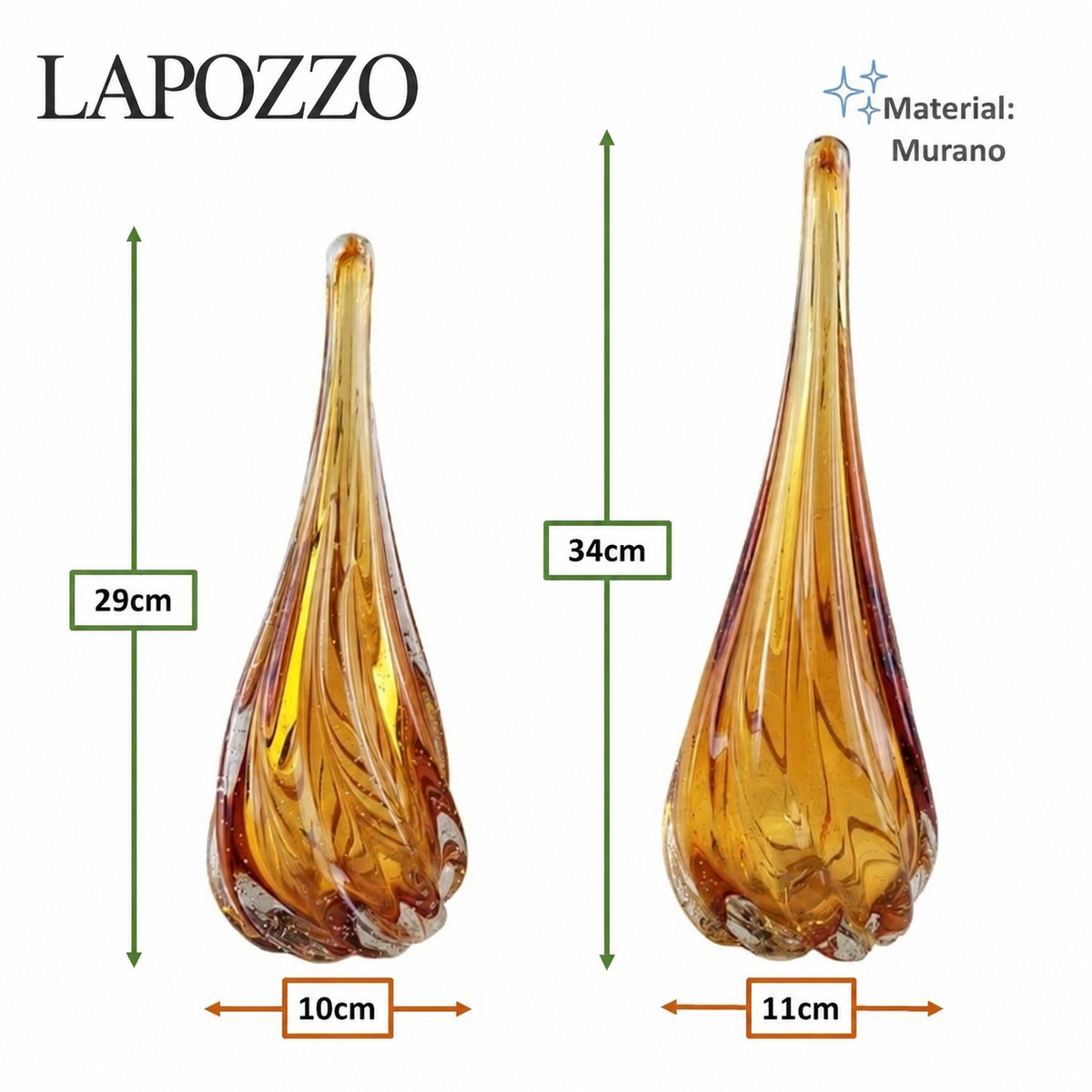 Kit 2  Vasos Gotas Murano Âmbar Lapozzo