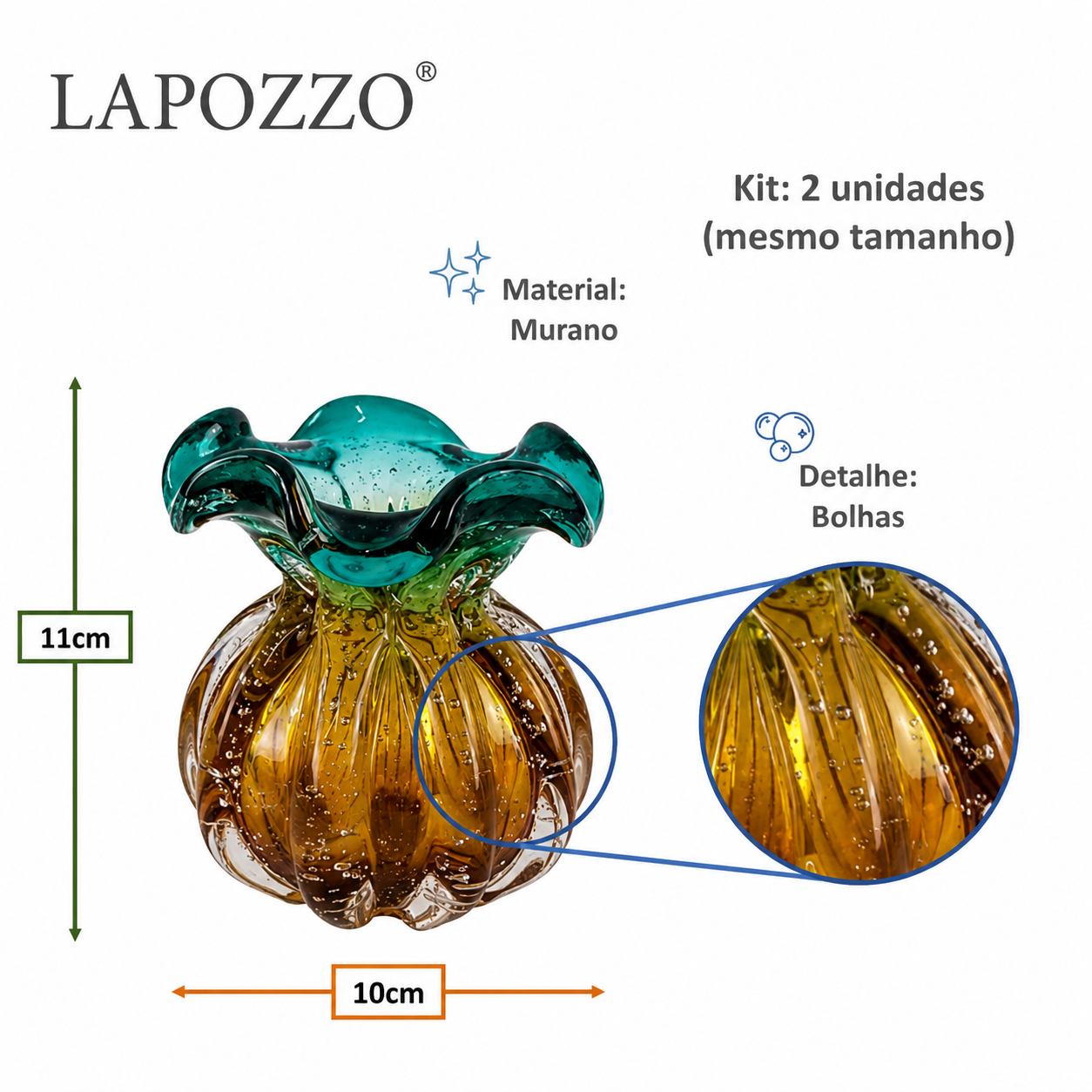 Kit 2 Vasos Murano Verde e Âmbar