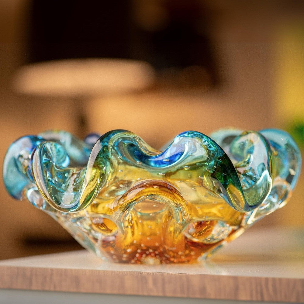 Centro de Mesa Murano Degradê Âmbar com Azul San Martin