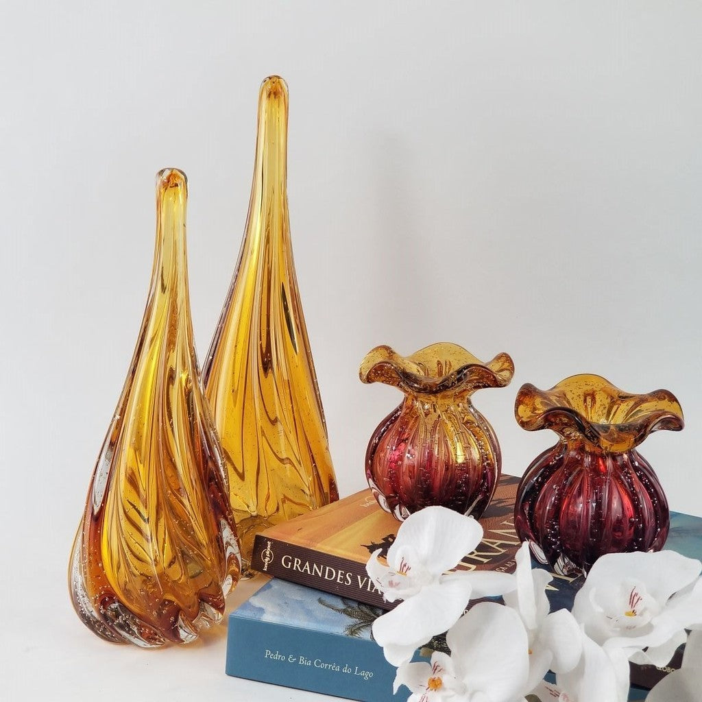 Kit 2  Vasos Gotas Murano Âmbar Lapozzo